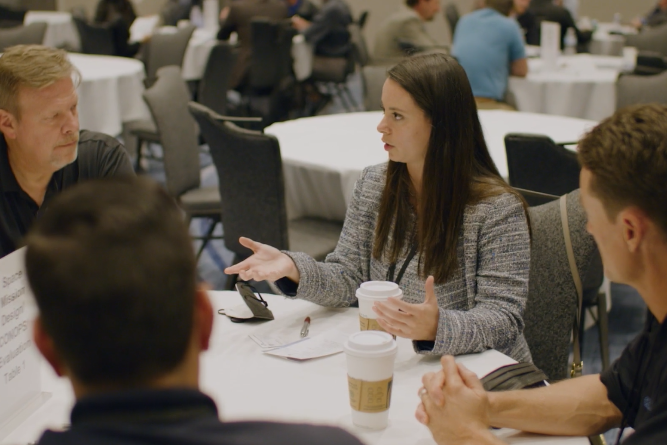 Team brainstorming around a table