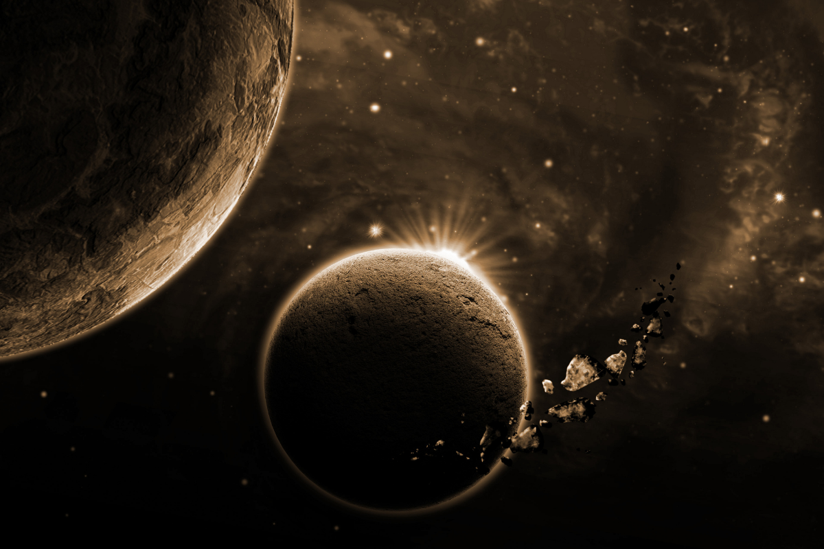 Different types of asteroids floating in space